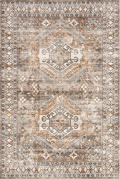 nuLOOM 4' x 6' SpinClean Machine Washable Stain-Resistant Area Rug with Non Slip Backing, Low Profile for Living Room, Bedroom, and Dining Room, Mae Brown