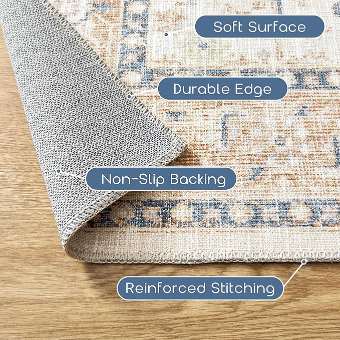Colorful Bohemian Area Rugs 8x10 for Living Room,Washable Multi Color Fun Cute Large Carpet for Bedroom Dining Room,8 x 10,Orange and Blue