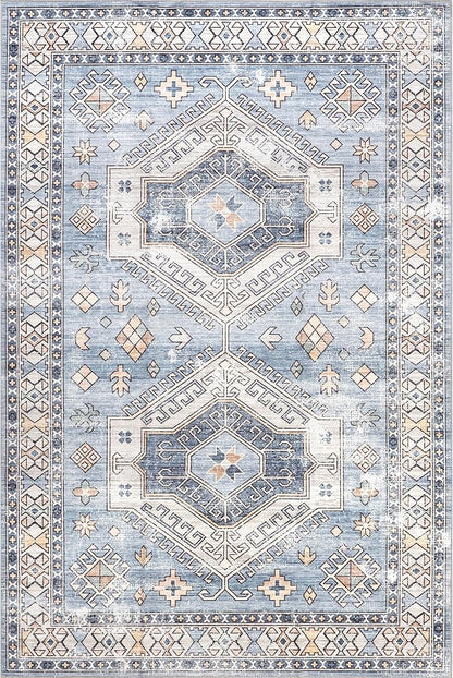 nuLOOM 5' x 8' SpinClean Machine Washable Stain-Resistant Area Rug with Non Slip Backing, Low Profile for Living Room, Bedroom, and Dining Room, Mae Light Blue