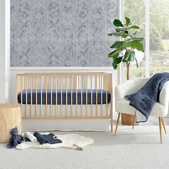 Levtex Baby - Cloud Muslin Crib Bed Set - Baby Nursery Set - Navy and White Stars - Navy Textured Muslin - 5 Piece Set Includes Quilt, Fitted Sheet, Two Swaddles & Bear Lovey