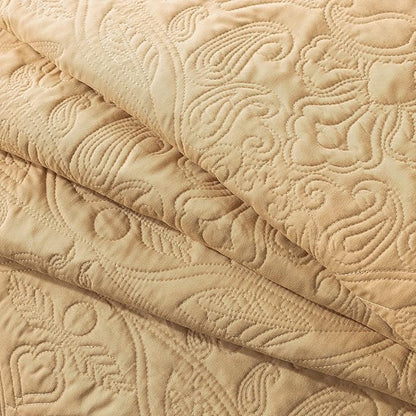 HoneiLife Queen Quilt Bedding Set - 3 Pieces Microfiber Quilt Sets Lightweight Bedspreads Reversible Coverlets Retro Bed Cover Paisley Pattern Bedding Set All Season Quilts-Yellow