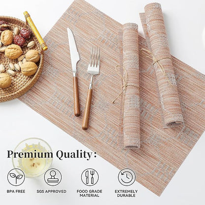 Leetaltree Coral Placemats Set of 8 - Heat Resistant Non-Slip Place mats for Dining Table, Washable Durable PVC Vinyl Woven Table Mats（Coral, 8）