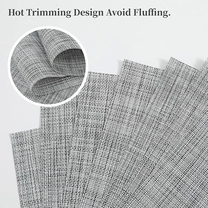 Leetaltree Linen Grey Placemats Set of 6 - Heat Resistant Non-Slip Place mats for Dining Table, Washable Durable PVC Vinyl Woven Table Mats（Linen Grey, 6）