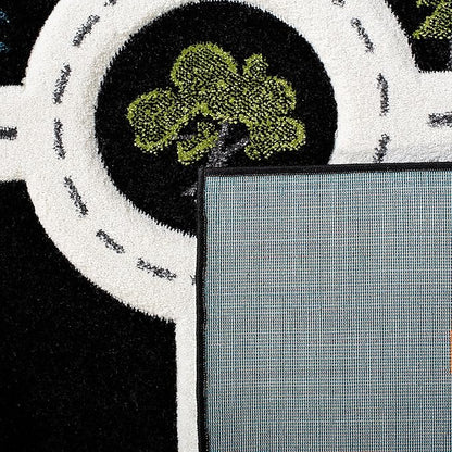 SAFAVIEH Carousel Kids Collection 4' Round Black/Ivory CRK192Z Neighborhood Road Non-Shedding Playroom Nursery Bedroom Area Rug
