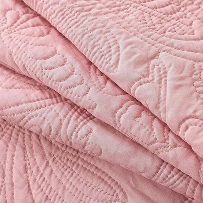 HoneiLife Quilt Sets King Size - 3 Pieces Microfiber Quilt Set Lightweight Bedspreads Reversible Coverlets Rustic Bed Cover King Quilt Bedding Set All Season Quilts-Pink