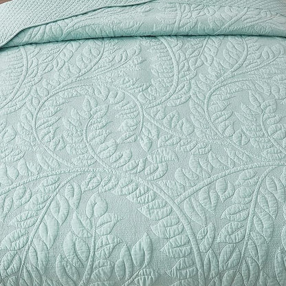 MarCielo 3-Piece 100% Cotton Oversized Bedspread Lightweight Quilt Coverlet Embroidery Farmhouse Bedding Set T0 (Aruba Blue, Twin (68"x86"))