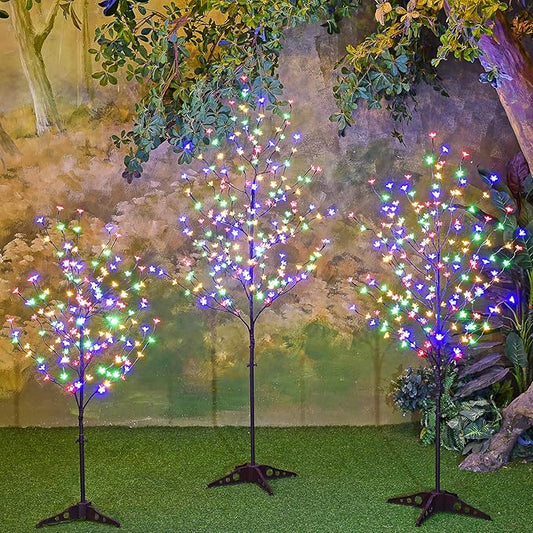Lightshare Lighted Cherry Blossom Tree, 4FT, 5FT and 6FT, Pack of 3, Warm White to Multicolor, Decorate Home Garden, Summer, Wedding, Birthday, Christmas Holiday, Party, for Indoor and Outdoor Use