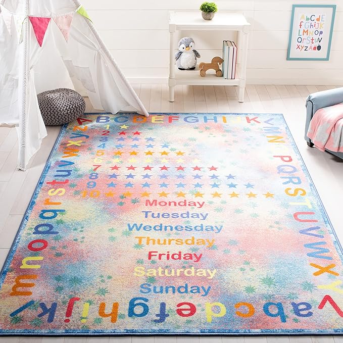 SAFAVIEH Kids Playhouse Collection Accent Rug - 3'3" x 5'3", Blue & Orange, Non-Shedding Machine Washable & Slip Resistant Ideal for High Traffic Areas for Boys & Girls in Playroom (KPH251M)