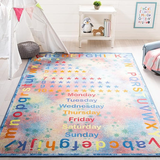 SAFAVIEH Kids Playhouse Collection Accent Rug - 3'3" x 5'3", Blue & Orange, Non-Shedding Machine Washable & Slip Resistant Ideal for High Traffic Areas for Boys & Girls in Playroom (KPH251M)